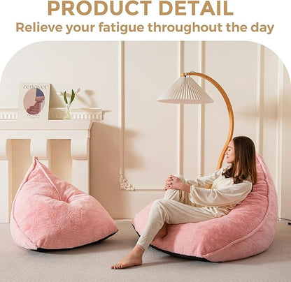 BYBYME Bean Bag Chairs Sherpa Lazy Sofa, Giant Beanbag Chairs for Adults, Teenagers with Stuffed High Density Foam Filling, Comfy Chair for Living Room, Bedroom