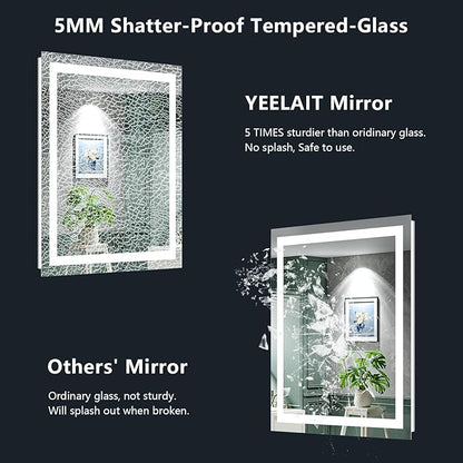 24x36 Inch LED Bathroom Mirror with Lights Front and Backlit Lighted Vanity Mirror for Bathroom Wall with 3 Colors Dimmable Anti-Fog Memory Shatter-Proof IP54 Waterproof Horizontal/Vertical