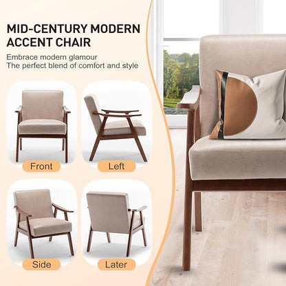 KEIKI Mid Century Modern Accent Chair w/High Wingback,Comfy Fabric Living Room Chairs with Solid Wood Frame, Lounge Reading Armchair, Easy Assembly, Light Camel