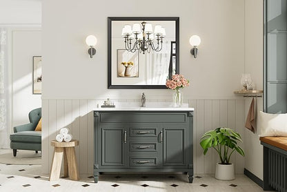 36x36 Inch Black Bathroom Mirror for Wall, Thick Metal Framed Rectangle Mirrors for Over Sink, Bedroom, Living Room, Entryway, Anti-Rust, HD Tempered Glass