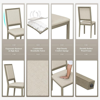 COLAMY Wood Dining Chairs Set of 4, Mid Century Modern Upholstered Kitchen Chairs,19 Inch Fabric Dining Chair with Back for Kitchen Dining Room,Grey