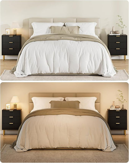 Night Stand,Tall Bedside Table with 3Storage Drawers,White Nightstand,Bedside Furniture,Side Table with Gold Frame,End Table for Bedroom,Living Room (Modern-3drawers, Black.)