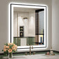 32x36 Inch LED Bathroom Mirror with Lights (Front Lit and Backlit) Black Framed Lighted Vanity Mirror for Bathroom Wall Dimmable Anti-Fog Memory Tempered Glass Horizontal/Vertical