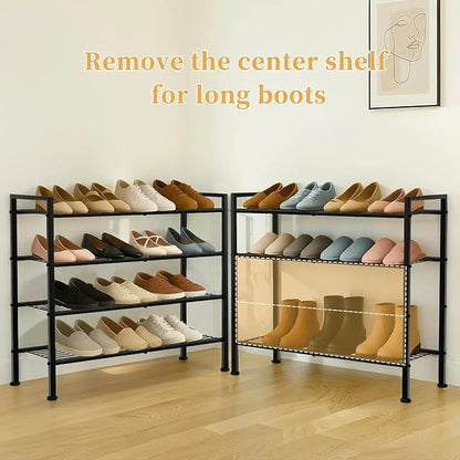 Simple 4 Tier Shoe Rack,Metal Stackable Shoe Storage Organizer for Closet,Entryway, Bedroom, Black (Black, 4-Tier)