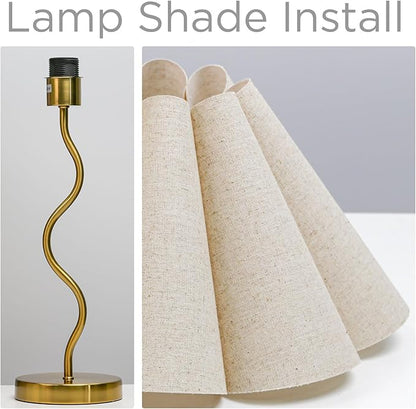 KUNJOULAM Small Table Lamp, Bedside Nightstand Lamp with Umbrella Form Fabric Lampshade, Morden Mini Desk Lamp for Bedroom Home Office Decor