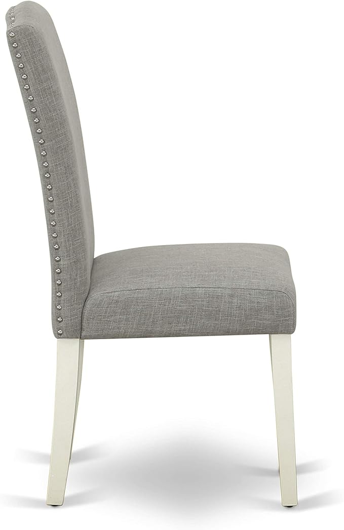 East West Furniture 1NDEN5-LWH-06 5 Piece Dining Table Set for 4 Includes a Rectangle Kitchen Table with Dropleaf and 4 Dark Shitake Linen Fabric Upholstered Chairs, 30x48 Inch, Linen White
