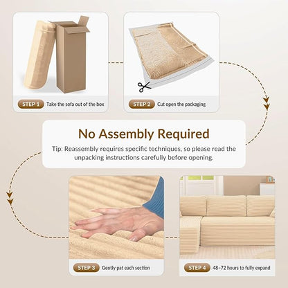 COMHOMA 105”Modular Sectional Sofa with Deep Seat,Cloud Upholstered L-Shape Couch Wide Arms Corduroy Fabric High-Density Foam Chaise Lounge for Living Room No Assembly Required