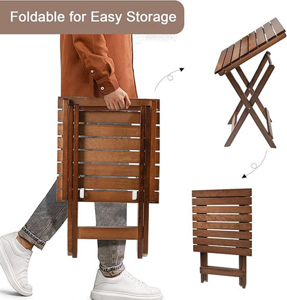 Outdoor Patio Side Table Small Wood End Square Table Folding Coffee Furniture for Living Room, Bedroom, Plant Stand, Camping Portable Brown