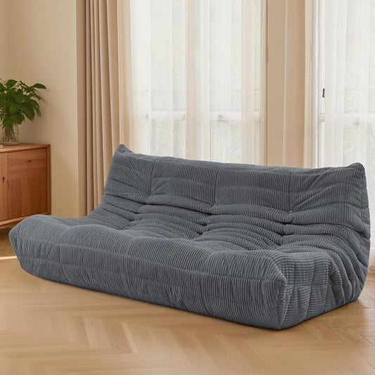 Fireside Three-Seater Mid-Century Armless Sofa — Floor Lounger in Soft Premium Corduroy, Foam-Filled Accent Chair for Living Room or Bedroom (Grey, Three Seater)