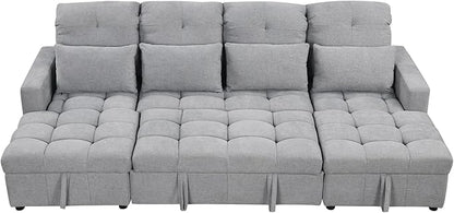 Ball & Cast 110.2" Oversized Versatile Sectional Sleep Sofa with Two USB Ports,U-Shape 4 Seat Pull-Out Couch w/Double Storage Chaise Lounges,for Living Room,Apartment,Office,Gray