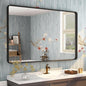 48x36 Matte Black Bathroom Mirror, Modern Rectangle Metal Framed Mirrors for Wall, Rounded Corners, Shatter-Proof (Horizontal/Vertical)