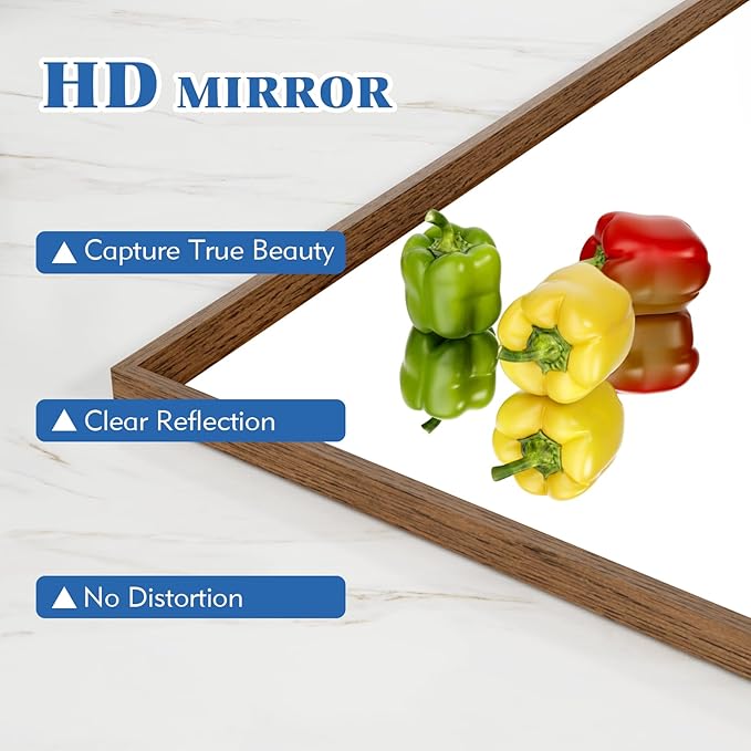 Rectangle Bathroom Mirror 40x36 Inch, Walnut Wood Grain Framed, Anti-Rust & 4mm Tempered Glass, Horizontal/Vertical Hanging Vanity Mirror for Bathroom & Bedroom