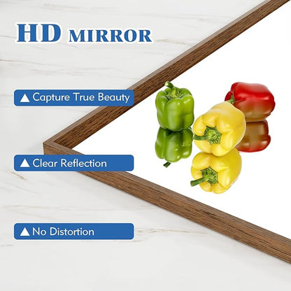 Rectangle Bathroom Mirror 40x36 Inch, Walnut Wood Grain Framed, Anti-Rust & 4mm Tempered Glass, Horizontal/Vertical Hanging Vanity Mirror for Bathroom & Bedroom