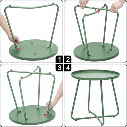 Dia.17.7ins Steel Round Coffee Table, Steel Tray Table, Side Table, Outdoor and Indoor Use, Weather Resisitant, Patio, Balcony, Garden, Backyard (Green)