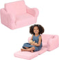 Comfy Toddler Chair, 2-in-1 Toddler Couch Fold Out, Convertible Sherpa Sofa to Lounger for Boys & Girls, Pink