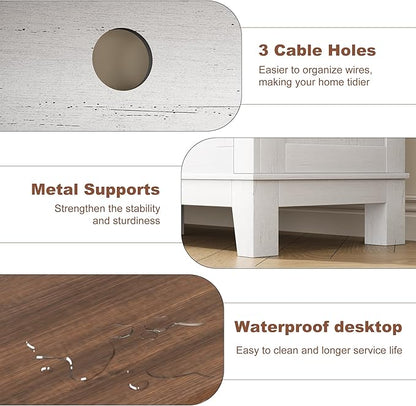 GarveeHome TV Stand for 63 in, Entertainment Center with Adjustable Shelves, Farmhouse TV Stand with Cabinet Doors,for Living Room, Bedroom (White, 63)