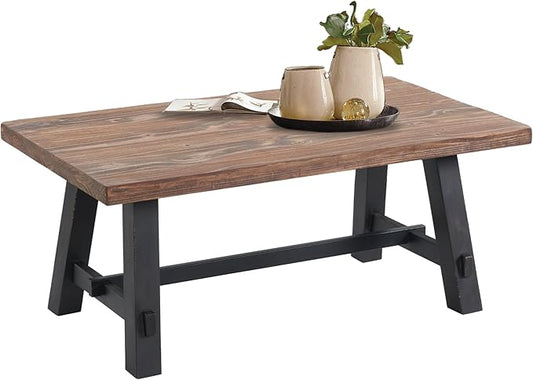 Alaterre Furniture Adam 42-Inch Solid Wood Rustic Coffee Table - Easy Assembly Industrial Style with Natural Finish Living Room Accent Furniture