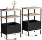 Small Side Table with Charging Station, Set of 2 End Table for Small Spaces, Slim Nightstand with Outlet,Sofa Beside Table, 3-Tier Storage Shelf,Living Room, Bed Room, Natrual Walnut
