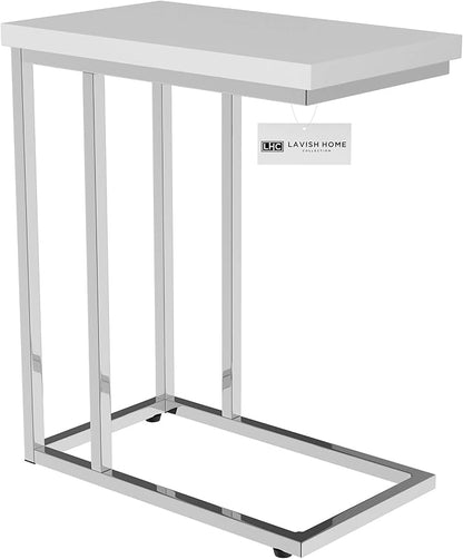 Lavish Home C-Shaped Sofa Side Table - Modern End Table, Laptop Tray, or Compact Bedside Nightstand - Space Saving Furniture by Lavish Home (White)