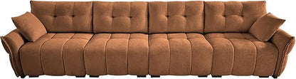 Modern Chenille Fabric 4-Seat Sofa w/ 2 Pillows, Premium Upholstery Living Room Couch with Tufted Backrest & Comfortable Armrests and High-Resilience Memory Foam Cushions,Orange