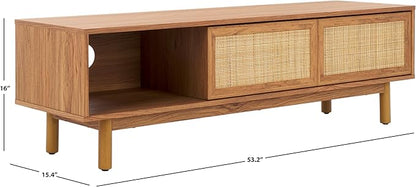 SAFAVIEH Aino TV Stand for up to 60" Flatscreen – Oak Brown, 2 Sliding Doors with Interior Storage, 1 Open Shelf, Entertainment Media Console (MED9619D)