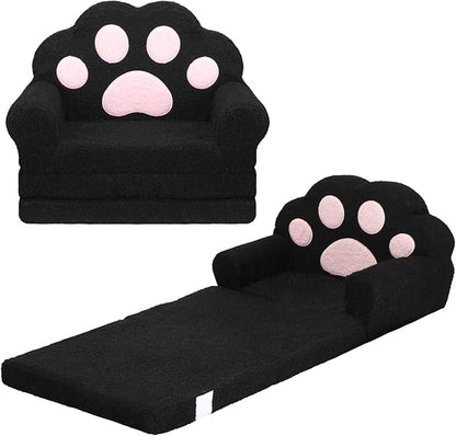 MONKISS Cat Paw Kids Couch, Toddler Chairs Comfy, Toddler Couch Bed Fold Out, Baby Lounge Chair, Birthday Gift for Girls, 1-4 Years Old, SF06, Black