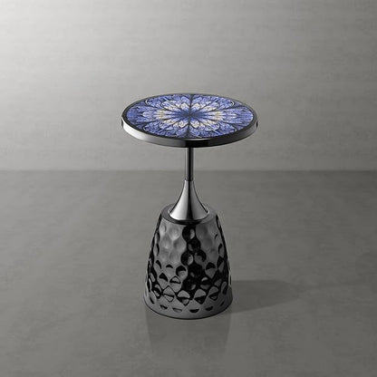 HOMES: Inside + Out Halric Modern 24" Tall Round End Table with Printed Tabletop and Iron Metal Base, Accent Furniture, Pedestal Stand for Living Room, Home Office, Black with Geometric Floral