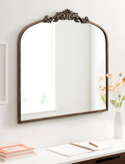 Kate and Laurel Arendahl Ornate Traditional Square Arched Mirror; 28 x 30; Bronze; Decorative Baroque Style Vintage Arch Mirror with Wide Frame and Ornamental Crown