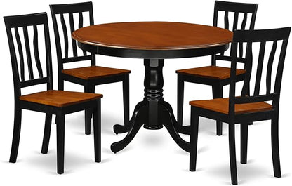 East West Furniture HLAN5-BCH-W 5 Piece Dining Table Set for 4 Includes a Round Kitchen Table with Pedestal and 4 Dining Room Chairs, 42x42 Inch, Black & Cherry
