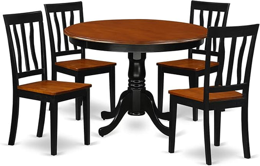 East West Furniture HLAN5-BCH-W 5 Piece Dining Table Set for 4 Includes a Round Kitchen Table with Pedestal and 4 Dining Room Chairs, 42x42 Inch, Black & Cherry
