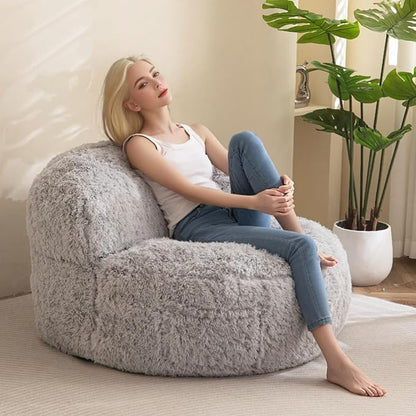 BYBYME Giant Bean Bag Chair, Faux Fur Bean Bag Couch with Filler Large Living Room Bean Bag Chairs for Adults, Big Lazy Sofa Accent Chair with Pocket Floor Chair