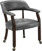 LEEMTORIG Large Dining Chairs with Casters and Arms, Rolling Dining Chairs with Wheels, Accent Game Chairs, Boss Caption's Chairs, 26"D x 25.2"W x 31.5"H, Espresso Legs & Dark Grey Fabric SY-318-GY