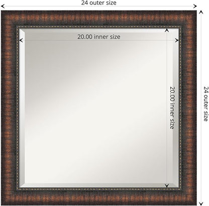 Amanti Art Brown Wall Mirror 24x24 Caleb Brown Square Bathroom Mirror for Wall Decor Living Room, Medium Rustic Farmhouse Frame, Hangs Horizonally and Vertically, Bathroom Decor, Beveled Edge from WI