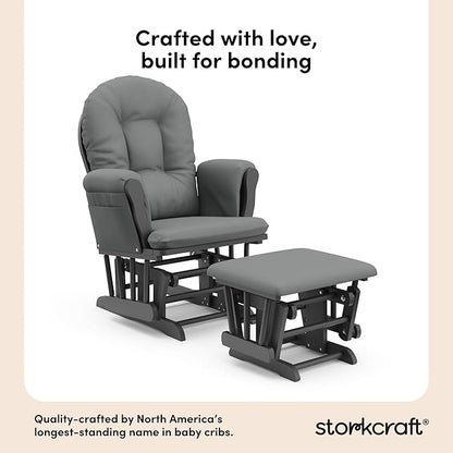Storkcraft Premium Hoop Glider & Ottoman (Gray/Gray) — GREENGUARD Gold Certified Nursery Glider, Solid Wood Craftsmanship, Smooth-Gliding Nursery Chair and Ottoman, Award-Winning
