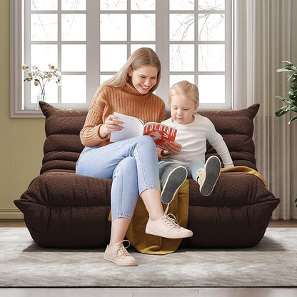 Bean Bag Chairs for Adults, Memory Foam Couch Loveseat Sofa Chair, Soft Teddy Material Cozy Comfy Reading Nook Chairs, Floor Chair for Living Room Bedroom Office(Coffee)