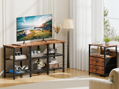 Furologee TV Stand, Small Media Console Table with 3-Tier Storage Shelves, Industrial Entertainment Center for TVs up to 50 Inch, Television Stands for Living Room, Bedroom, Rustic Brown