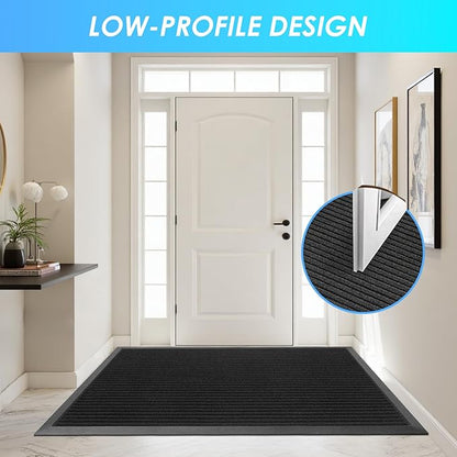 Vicwe Front Door Mat Indoor Outdoor Entrance, 48"x36" Heavy Duty Non-Slip Rubber Doormats, Low Profile,Easy Clean Entryway Floor Mats for Outside, Porch, Patios,Black