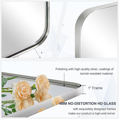 MOON MIRROR Chrome Pivot Rectangle Bathroom Mirror, Modern Tilt Rounded Rectangular Pivoting Vanity Mirrors for Wall, Stainless Steel Metal Polish Frame, Overall 32.33 x 36 in (Mirror 28x 36 in)