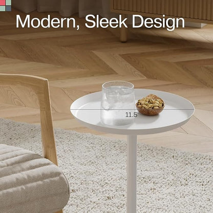 Round Metal Drink Table, Pedestal Drink Desk, Modern Home, Bedroom, and Living Room Furniture, Versatile Small Metal Side Table with Dome Base and Beveled Top (White Pedestal Stand)