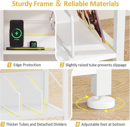 Hosfais 3 Tier Record Player Stand, Retro Vinyl Record Storage End Table Records Shelf for Living Room Bedroom (White)