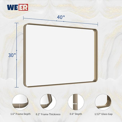 WEER Bronze Bathroom Wall Mirror, 40x30 Inch Oil Rubbed Bronze Vanity Mirror, Farmhouse Bronze Mirror with Aluminum Alloy Brushed Metal Frame, Tempered Glass, Anti-Rust (Horizontal/Vertical)