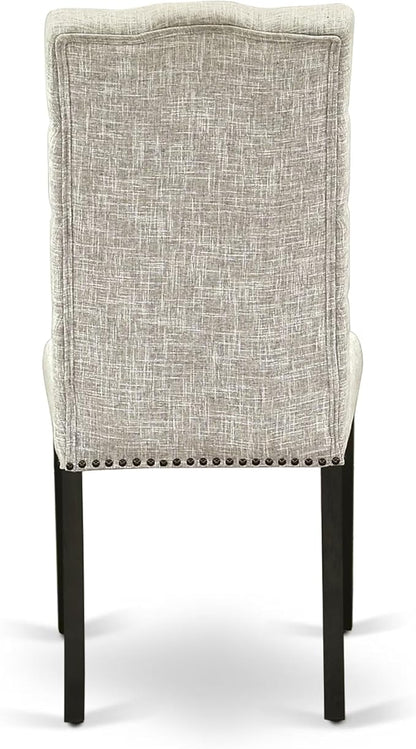East West Furniture V627EL635-7 7 Piece Kitchen Table Set Consist of a Rectangle Dining Table with V-Legs and 6 Doeskin Linen Fabric Parson Dining Room Chairs, 40x72 Inch, Multi-Color