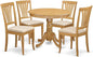 East West Furniture ANAV5-OAK-C 5 Piece Kitchen Table Set for 4 Includes a Round Dining Table with Pedestal and 4 Linen Fabric Dining Room Chairs, 36x36 Inch, Oak
