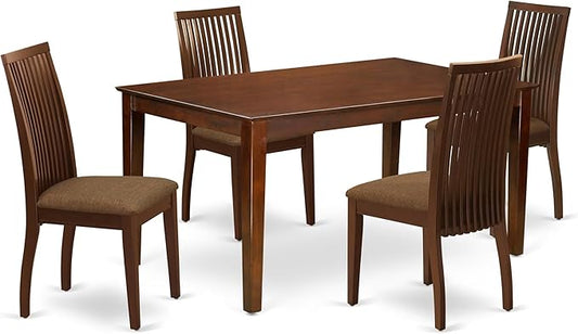 East West Furniture CAIP5-MAH-C 5 Piece Kitchen Table & Chairs Set Includes a Rectangle Dining Table and 4 Linen Fabric Dining Room Chairs, 36x60 Inch, Mahogany