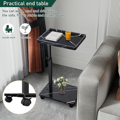 C Table End Table Adjustable Height, 360°Swivel TV Tray Table for Small Spaces, Couch Tables That Slide Under, C Shaped Side Tables Living Room and Bedroom for Sofa, Bed,Chair, Snack (Black)
