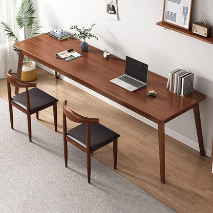 Mid-Century Long Desk Table - 71" Simple Modern Extra Long 2-Person Wood Computer Workstation for Home Office Work in Walnut, 71" W x 24" D