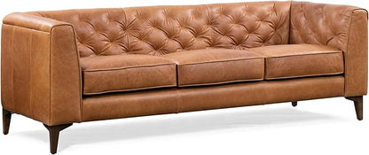 Poly & Bark Essex Leather Couch - 89-Inch Sofa with Tufted Back - Full-Grain Leather Sofa for Living Room with Feather-Down Topper - Living Room Couch - Vintage Italian Leather in Cognac Tan