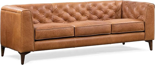 Poly & Bark Essex Leather Couch - 89-Inch Sofa with Tufted Back - Full-Grain Leather Sofa for Living Room with Feather-Down Topper - Living Room Couch - Vintage Italian Leather in Cognac Tan