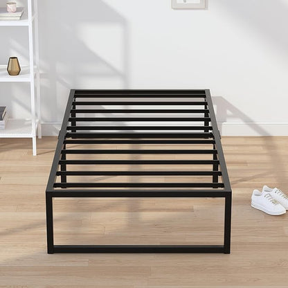 EMODA 14 Inch Narrow Twin Bed Frame 30x75, Heavy Duty Metal Platform No Box Spring Needed, Easy Assembly Noise Free, Black