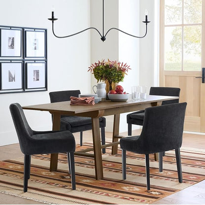 COLAMY Modern Dining Chairs Set of 2, Upholstered Corduroy Accent Side Leisure Chairs with Mid Back and Wood Legs for Living Room/Dining Room-Black
